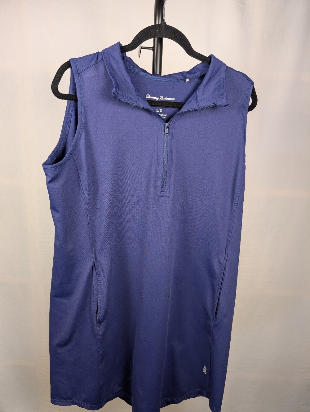 A-144 Tommy Bahama IslandZone Sleeveless Quarter Zip Golf Dress Large Blue - Picture 2 of 11